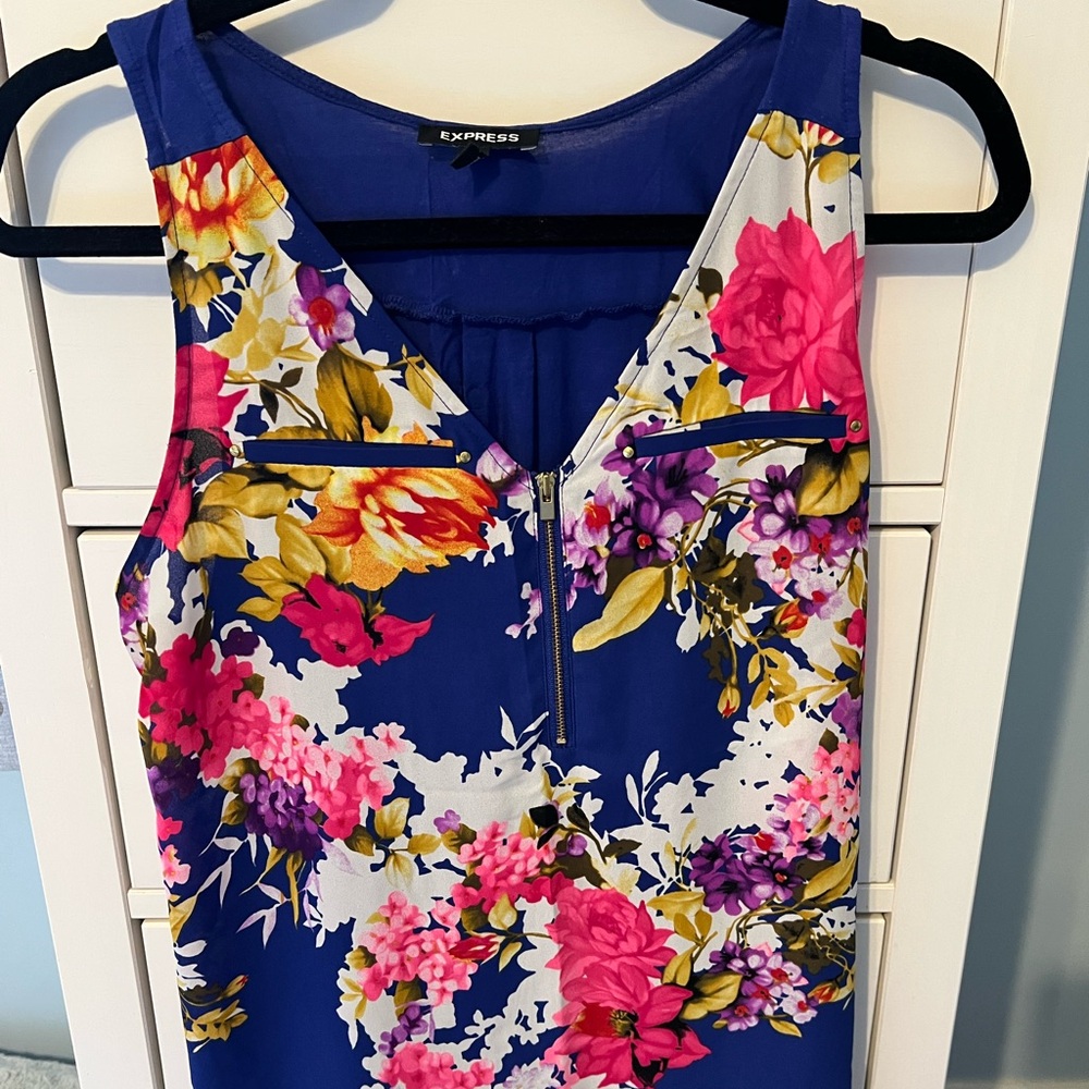 Express Blue Floral Tank Womans Medium EUC